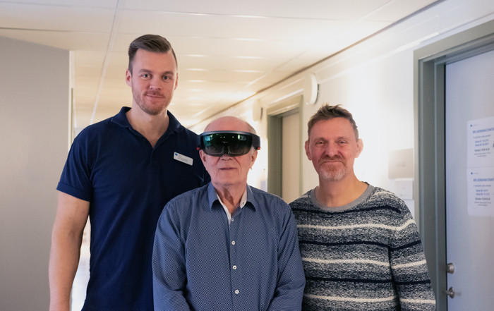 Pontus Jonsson, physiotherapist Capio, Sune Samuelsson with AR glasses, Sven Blomqvist, university lecturer in sports science at the University of Gävle