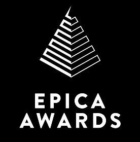 Epica Awards- logga, svart 3d-trekant med texten Epica awards