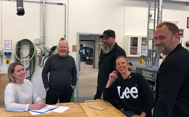 Chatrine Jonsson, former industrial design student, Richard Hainsworth, business coach at Movexum, Rickard Larsson, responsible for workshops in building 45, Lisa Teodorsson, former industrial design student and Lars Löfqvist, head of subject in design.